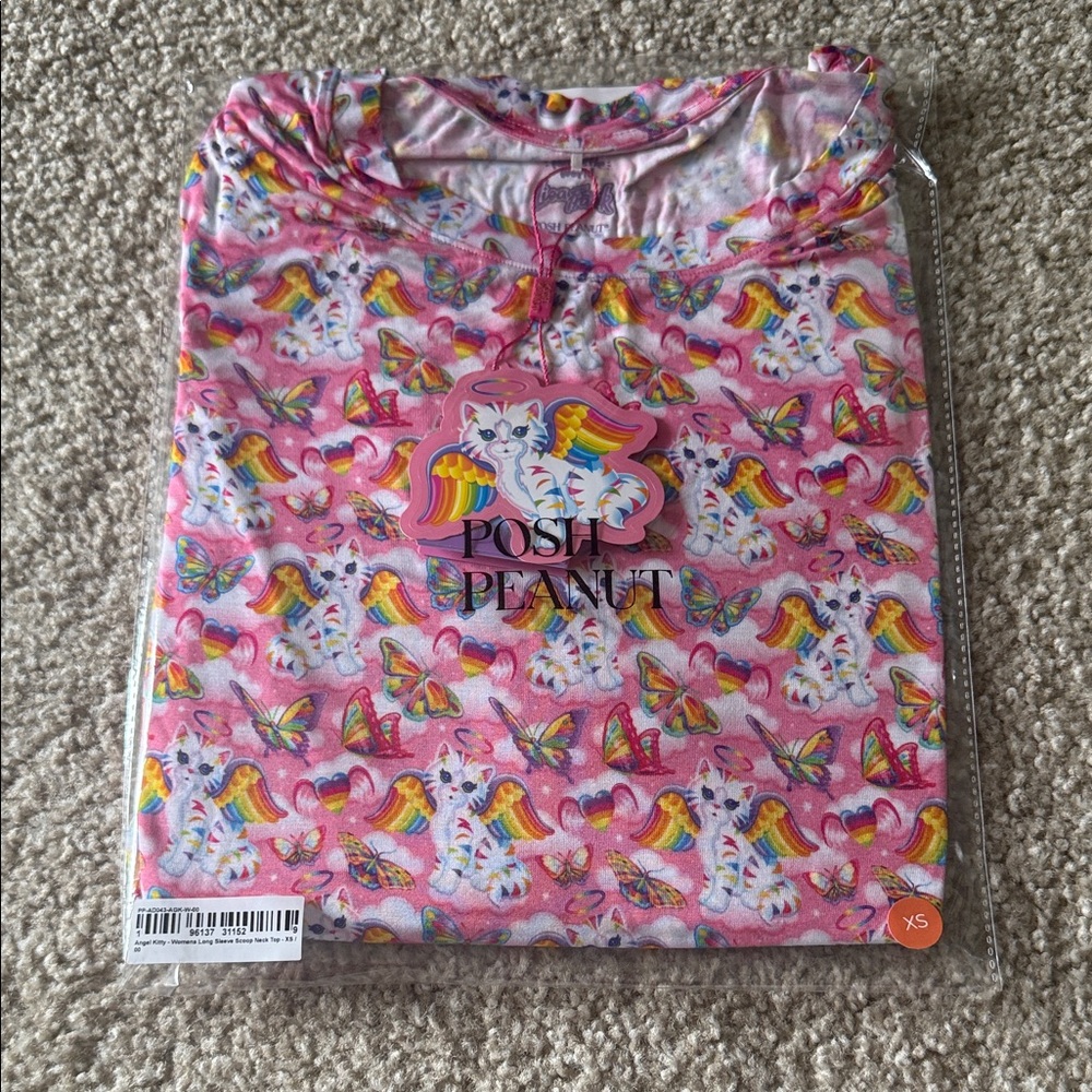NWT Posh Peanut Pink and Rainbow Angel Kitty Sleep Top Lisa Frank size xs women